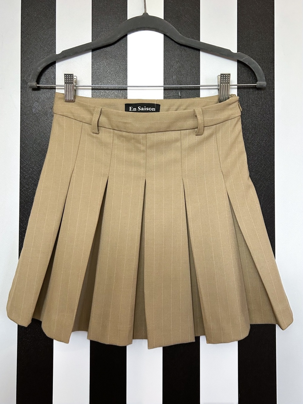 En Saison Tan Pleated Skater Mini Skirt